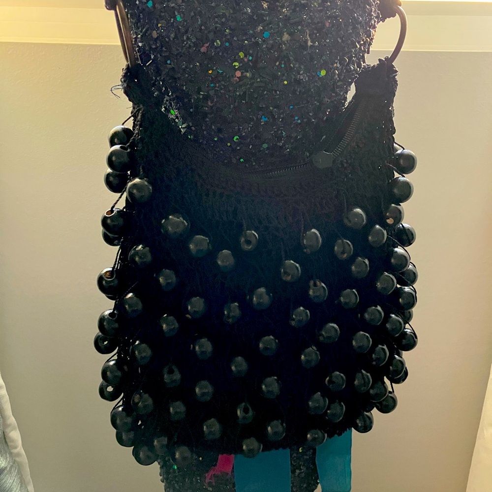 Black Wood-Beaded Handbag